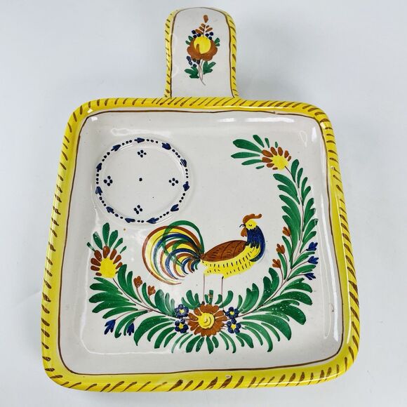 Italy Pottery Majolica Snack Tray Cup Holder Galletto Rooster Terracotta VTG - Picture 1 of 16